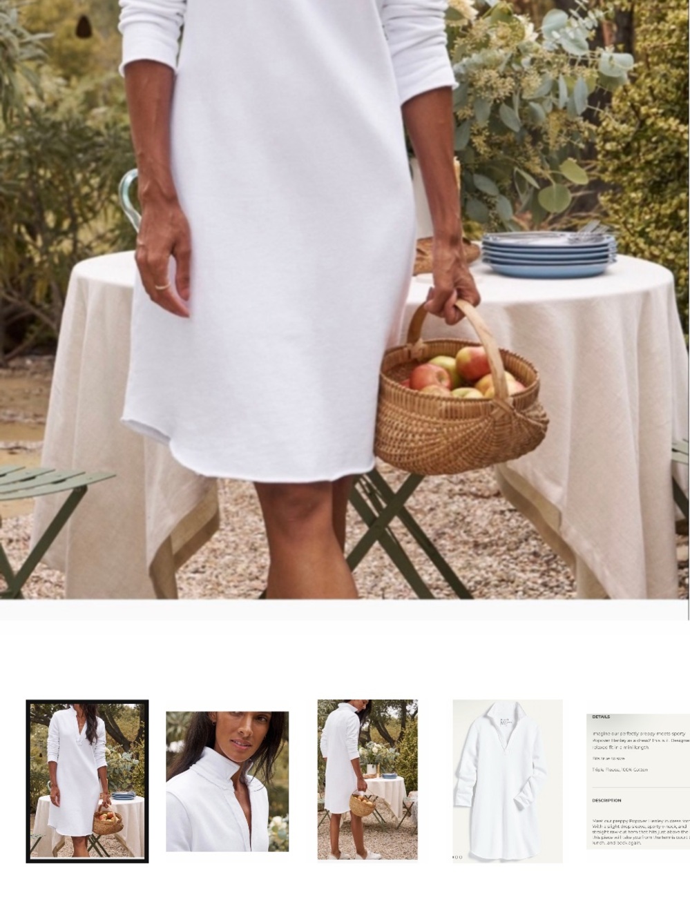 New Frank & Eileen Nicole White Triple Fleece Popover Henley Mini Dress M